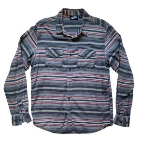 Van's Button Front Skater Shirt Multicolor Striped Long Sleeve Men's Size SMALL